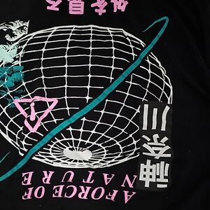 Black Graphic Tee with Pink and Teal Accents